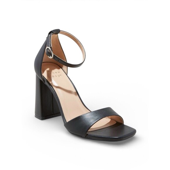 a new day Shoes - A New Day Shelly Heels Black 8 Wide Women’s Ankle Strap Block Memory Foam NEW